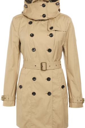 Утепленное двубортное пальто с поясом и капюшоном Burberry Burberry 3964034