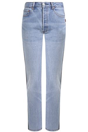 Укороченные джинсы прямого кроя  кожаной вставкой Vetements Vetements WSS18PA6