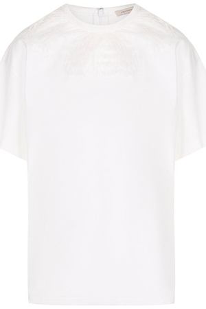 Однотонная хлопковая футболка с перьевой отделкой Christopher Kane Christopher Kane 502254/UGJ12