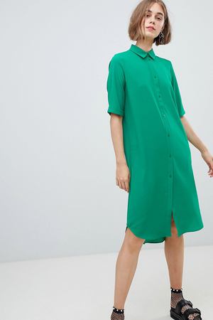 Зеленое свободное платье-рубашка миди Monki - Зеленый Monki 40888