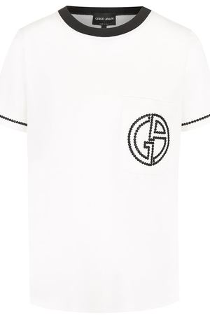 Футболка из смеси шелка и хлопка с логотипом бренда Giorgio Armani Giorgio Armani 3ZAM55/AJNZZ купить с доставкой