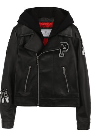 Кожаная куртка с капюшоном и нашивками Philipp Plein Philipp Plein S18C BLB0047 PLE010N/12-16