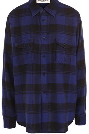 Хлопковая блуза в клетку с накладными карманами Saint Laurent Saint Laurent 482995/Y072R купить с доставкой