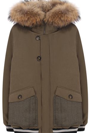 Шерстяная куртка с меховой отделкой на капюшоне Yves Salomon Enfant Yves Salomon 9WEV023XXD0XW/14 вариант 3 купить с доставкой