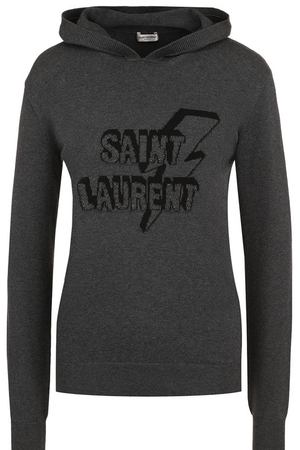 Хлопковый вязаный пуловер с капюшоном и логотипом бренда Saint Laurent Saint Laurent 500069/YA20G