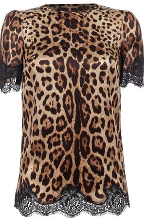 Шелковый топ с леопардовым принтом и кружевной отделкой Dolce & Gabbana Dolce & Gabbana 0102/F7V06T/FSAAG