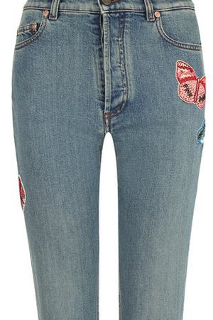 Укороченные джинсы с потертостями и отделкой в виде бабочек Valentino Valentino PB3DD05T/1LL