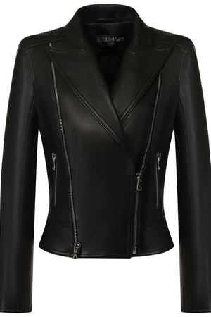 Приталенная кожаная куртка с косой молнией Balmain Balmain 147339/376P купить с доставкой