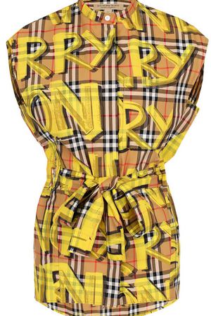 Хлопковая блуза с поясом и воротником-стойкой Burberry Burberry 8001919