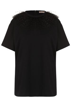 Однотонная хлопковая футболка с перьевой отделкой Christopher Kane Christopher Kane 502254/UGJ12 вариант 7