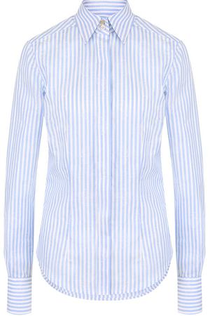 Приталенная блуза из смеси хлопка и льна в полоску Kiton Kiton D40415H0635001002 купить с доставкой