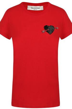 Хлопковая футболка с круглым вырезом и декорированной отделкой Valentino Valentino QB2MG08T45S купить с доставкой