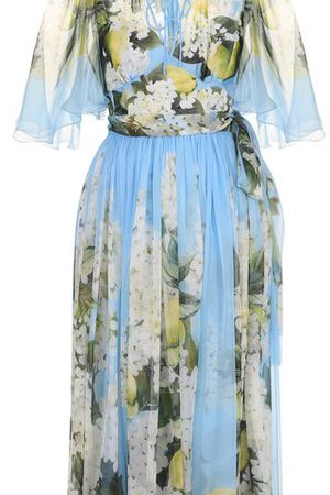 Шелковое платье-макси с принтом и поясом Dolce & Gabbana Dolce & Gabbana F68J8T/HH1DF