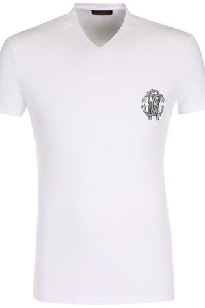 Хлопковая футболка с V-образным вырезом Roberto Cavalli Roberto Cavalli C4M801210 купить с доставкой