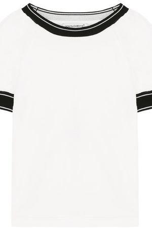 Хлопковая футболка с контрастными манжетами Dolce & Gabbana Dolce & Gabbana L5JT9I/G7MIV/8-14