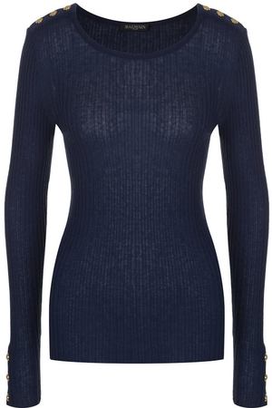 Однотонный хлопковый пуловер с круглым вырезом Balmain Balmain 148525/J012 вариант 2