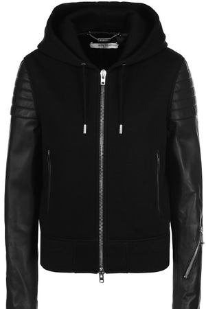 Куртка на молнии с кожаными рукавами и капюшоном Givenchy Givenchy 17X3733421