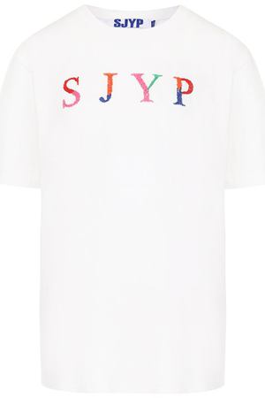 Хлопковая футболка с круглым вырезом и контрастной вышивкой Steve J & Yoni P Steve J & Yoni P PWMS2W-X13900