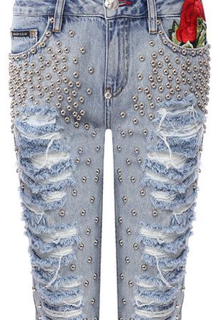 Джинсы с потертостями и декоративной отделкой Philipp Plein Philipp Plein P18C WDT0592 PDE001N купить с доставкой