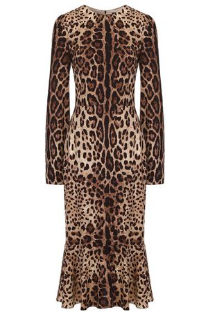 Приталенное платье-миди с леопардовым принтом и длинным рукавом Dolce & Gabbana Dolce & Gabbana 0102/F6YK3T/FSADD купить с доставкой
