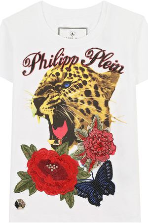 Хлопковая футболка с принтом и стразами Philipp Plein Philipp Plein S18C GTK0154 PJY002N/4-10 купить с доставкой