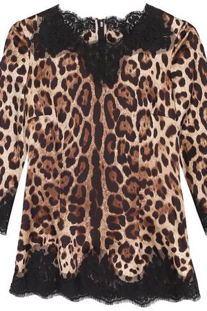 Шелковый топ с леопардовым принтом и кружевной отделкой Dolce & Gabbana Dolce & Gabbana 0102/F7V07T/FSAAG