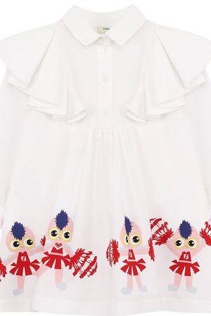 Хлопковое платье свободного кроя с принтом и оборками Fendi Fendi JFB153/A16T/2A-5A