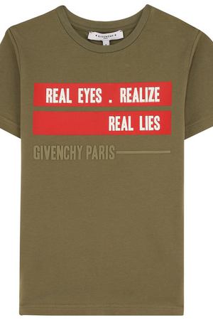 Хлопковая футболка с надписью Givenchy Givenchy H25034
