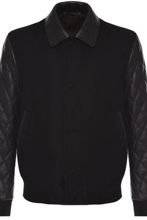 Хлопковый бомбер на кнопках с кожаными рукавами Zegna Couture Ermenegildo Zegna CRC11/4R211