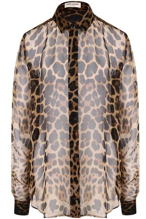 Шелковая блуза свободного кроя с леопардовым принтом Saint Laurent Saint Laurent 512193/Y820S купить с доставкой