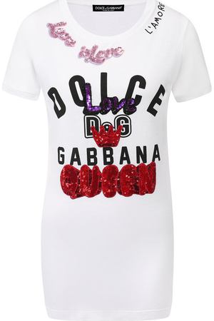 Хлопковая футболка с декоративной отделкой Dolce & Gabbana Dolce & Gabbana F8H32T/G7QGE купить с доставкой