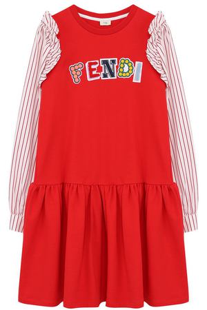 Хлопковое платье с аппликациями и оборками Fendi Fendi JFB146/8RA/10A-12A