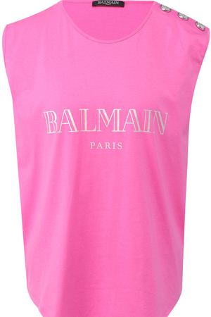Хлопковый топ с логотипом бренда Balmain Balmain PF01005/I015 купить с доставкой