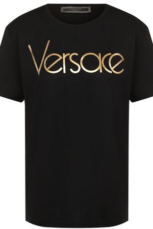 Хлопковая футболка прямого кроя с логотипом бренда Versace Versace A79798/A201952 вариант 2 купить с доставкой