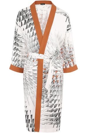 Шелковое кимоно с поясом и принтом Kiton Kiton D45355K09P7203002