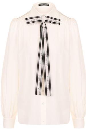 Однотонная шелковая блуза с контрастным бантом Dolce & Gabbana Dolce & Gabbana F5J48T/FU1FG вариант 2
