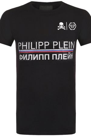 Хлопковая футболка с декоративной отделкой Philipp Plein Philipp Plein WCAP MTK3117 PJY002N купить с доставкой