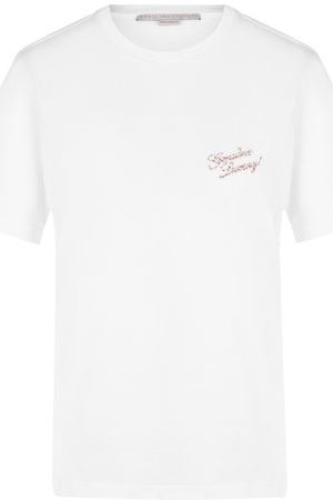 Хлопковая футболка с круглым вырезом и надписью Stella McCartney Stella McCartney 541834/SLW70