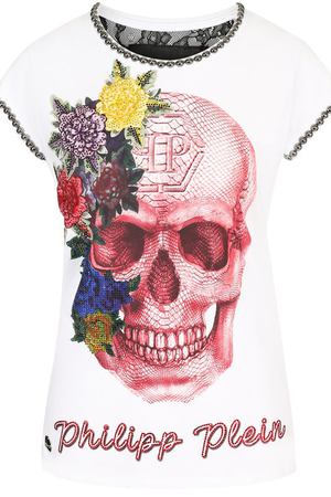 Приталенная хлопковая футболка со стразами и вышивкой Philipp Plein Philipp Plein S18C WTK0603 PJY002N вариант 2