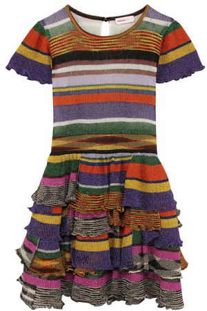 Приталенное платье-миди с металлизированным принтом и оборками на юбке Missoni Missoni E18.BA.219593