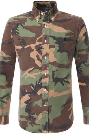 Хлопковая рубашка с воротником button down Polo Ralph Lauren Polo Ralph Lauren 710723607 купить с доставкой