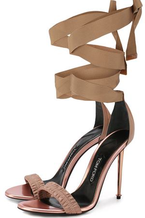 Текстильные босоножки Metal Heel на лентах Tom Ford Tom Ford W2193K-SAH