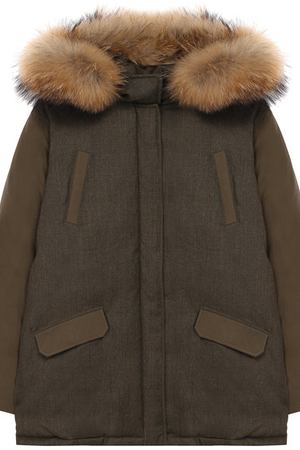 Шерстяная куртка с меховой отделкой на капюшоне Yves Salomon Enfant Yves Salomon 9WEM024XXD0XW/14 купить с доставкой