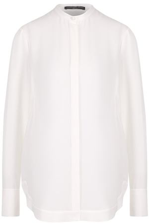 Шелковая блуза прямого кроя с воротником-стойкой Alexander McQueen Alexander McQueen 483662/QJB07 купить с доставкой