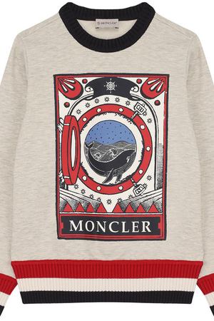 Хлопковый свитшот с принтом и контрастными манжетами Moncler Enfant Moncler D1-954-80192-50-809AG/8-10A купить с доставкой