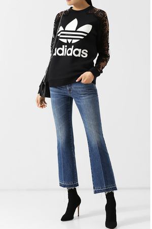 Укороченные расклешенные джинсы со стрелками и потертостями Stella McCartney Stella McCartney 475508/SLH33 вариант 2 купить с доставкой