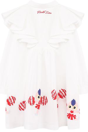 Хлопковое платье свободного кроя с принтом и оборками Fendi Fendi JFB153/A16T/6A-8A