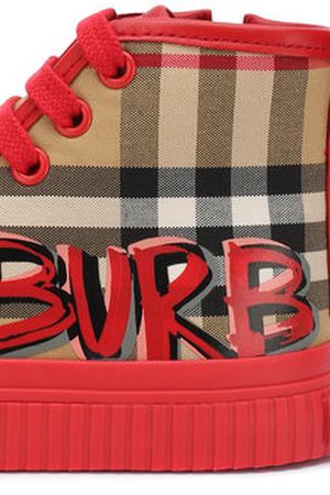 Высокие текстильные кеды с кожаной отделкой на шнуровке Burberry Burberry 4076002