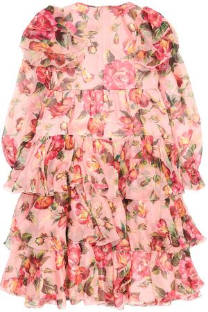 Шелковое платье с оборками и цветочным принтом Dolce & Gabbana Dolce & Gabbana 0131/L58D24/HS1NK/8-12
