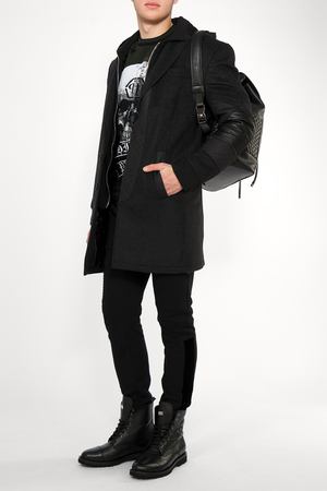 Комбинированное пальто ISAAC Philipp Plein Philipp Plein MRA0020 Серый/капюшон купить с доставкой